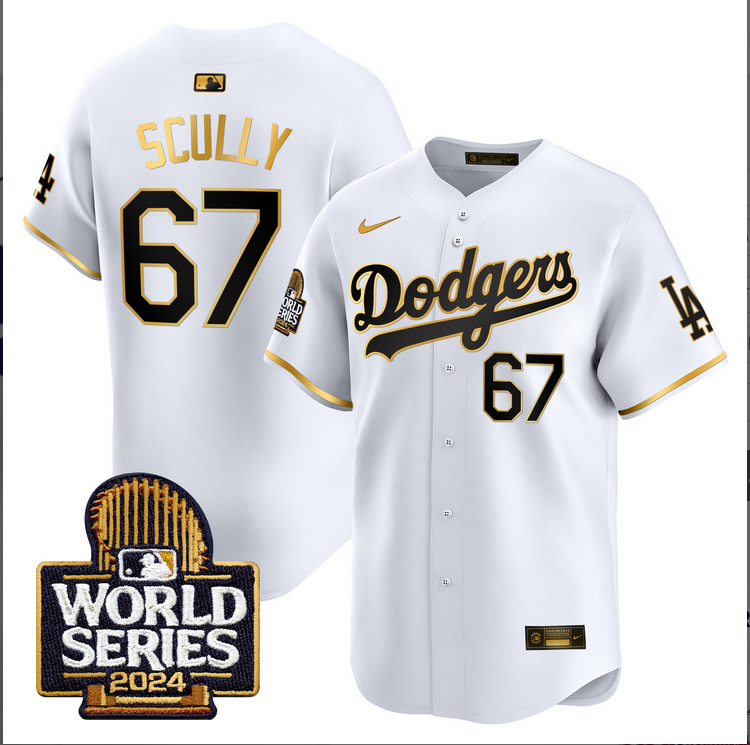 Men MLB Los Angeles Dodgers 67 Scully white 2024 World Series Champions Patch Limited Jersey20241105 style 3